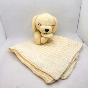 Carters Knit Puppy Dog Security Blanket Pale Yellow Striped Baby Lovey Soft